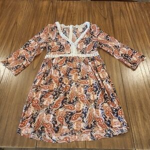 Flying Tomato knee length V Neck embroidered paisley swing sheath Mini dress L